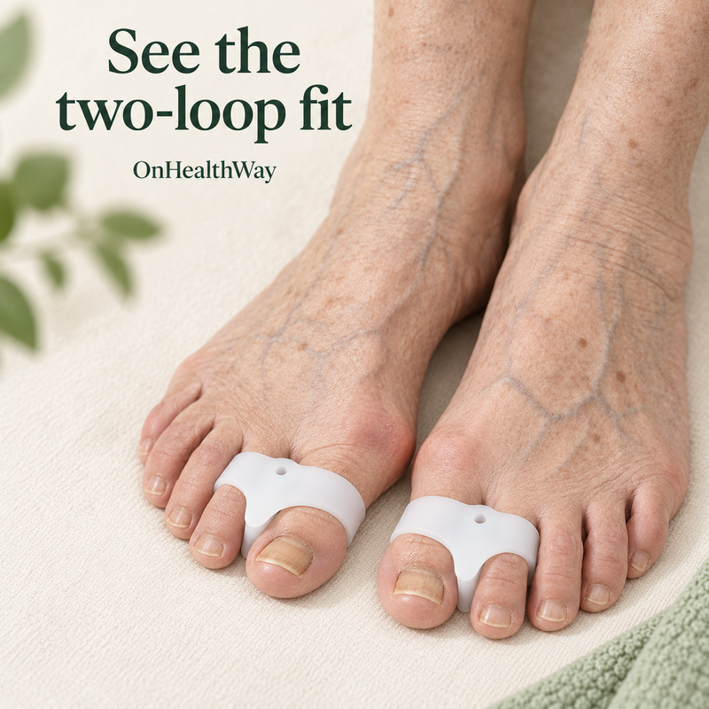 White gel separators positioned around the big and second toes
